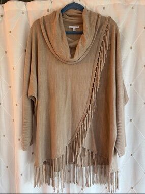 Notations Taupe Fringe Cowl neck tunic